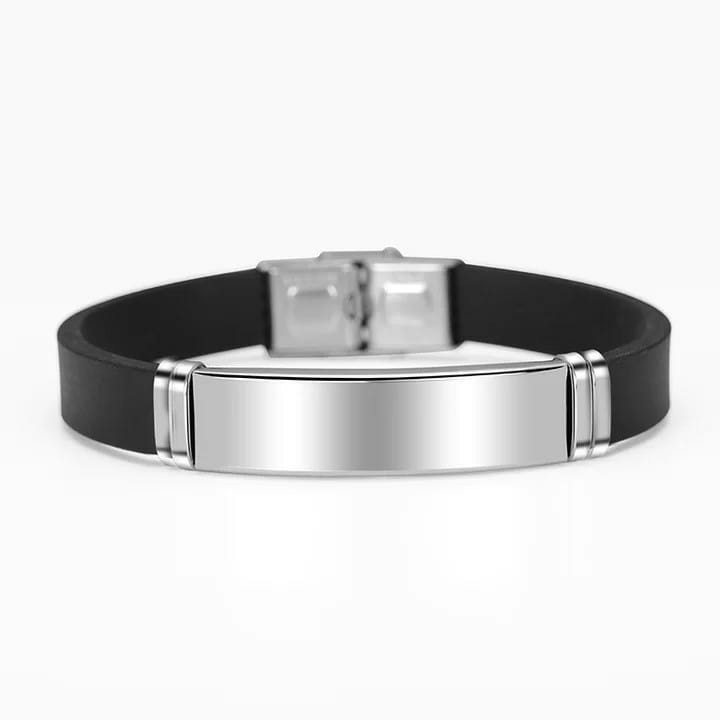 Black Silver Color Stainless Steel Men's Name Bracelet Silicone Chain Bracelet Customized