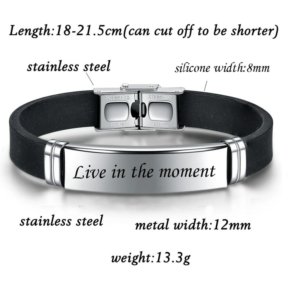 Black Silver Color Stainless Steel Men's Name Bracelet Silicone Chain Bracelet Customized
