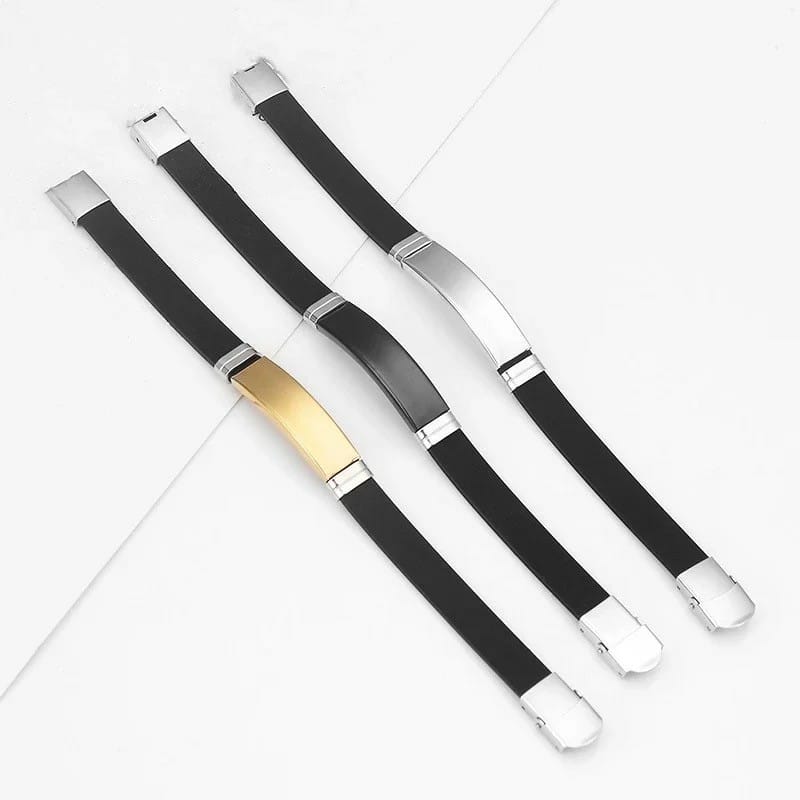 Black Silver Color Stainless Steel Men's Name Bracelet Silicone Chain Bracelet Customized