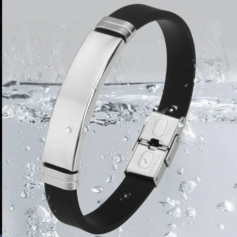 Black Silver Color Stainless Steel Men's Name Bracelet Silicone Chain Bracelet Customized