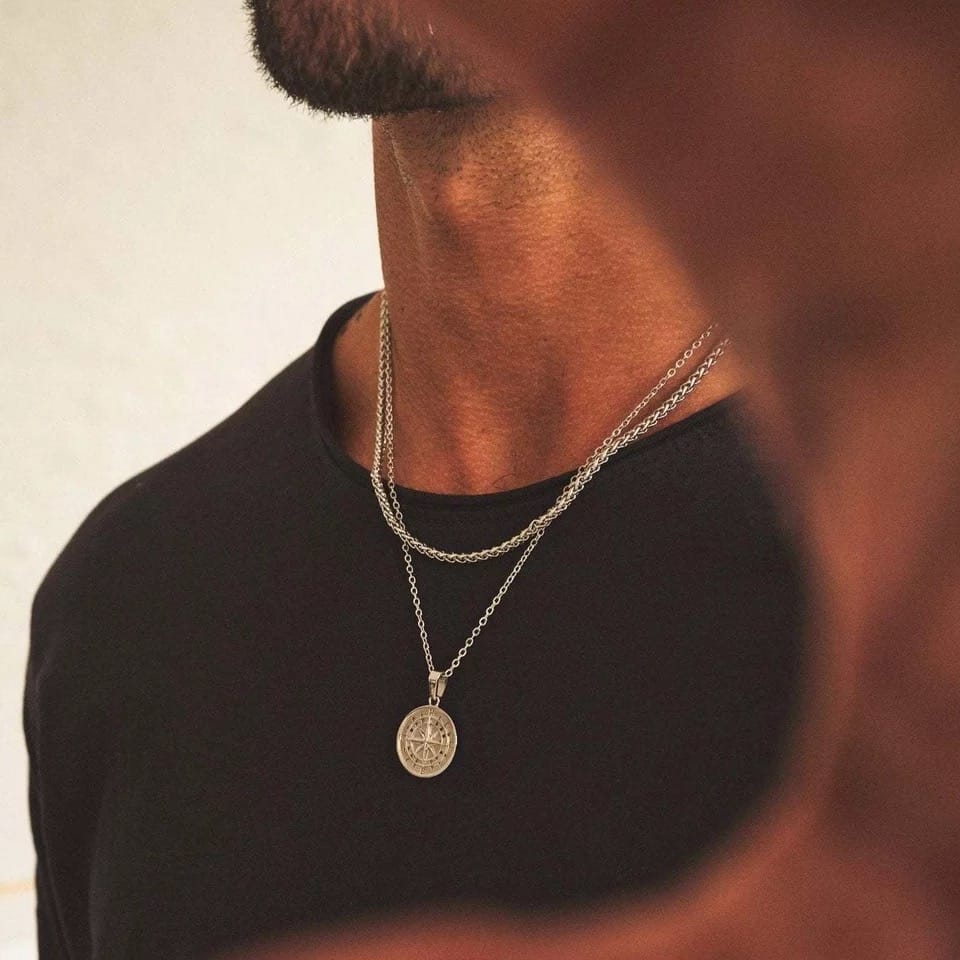 Glamon Compass Necklaces for Men 24K Gold Plated Stainless Steel pendant chain Necklace for Boys Jewellery