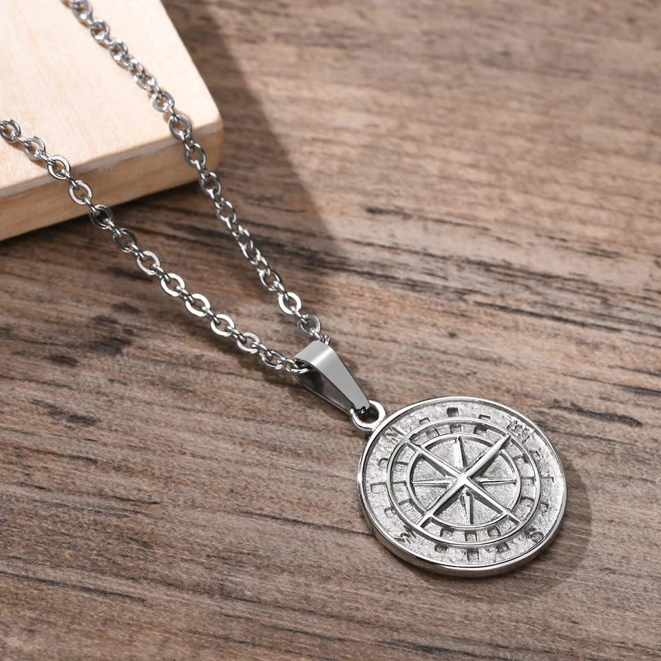 Glamon Compass Necklaces for Men 24K Gold Plated Stainless Steel pendant chain Necklace for Boys Jewellery