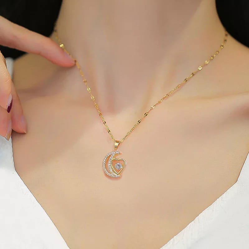Glamon Moon Heart Pendant Necklace For Girls
