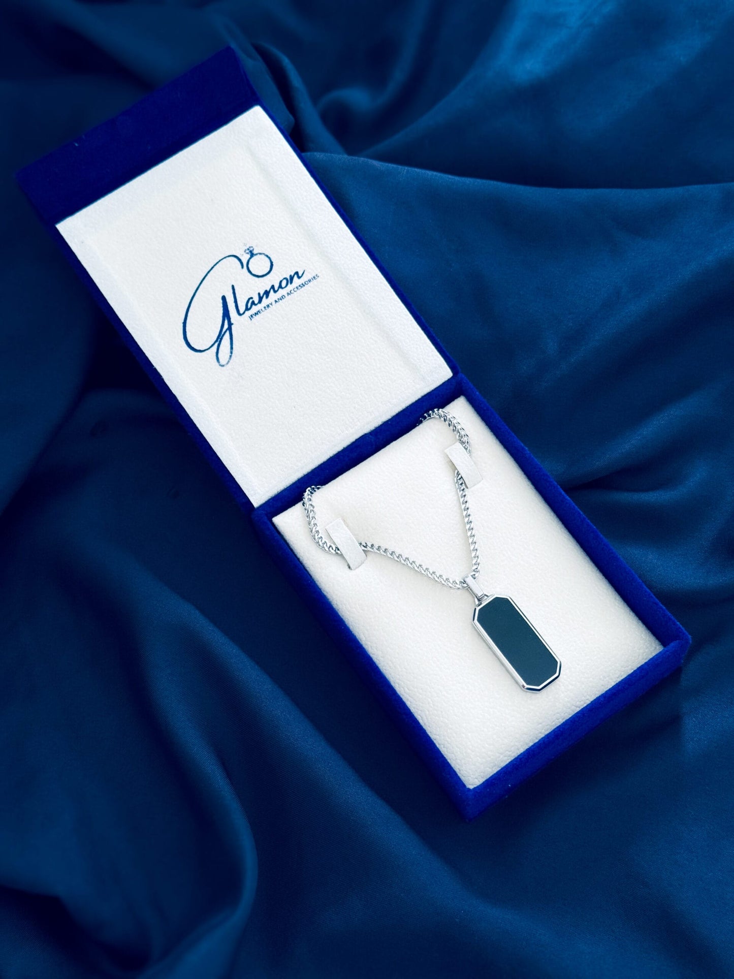 Glamon High Quality Black Box Pendant With Franco Chain Necklace - SILVER - Never Fade - Gift For Boy