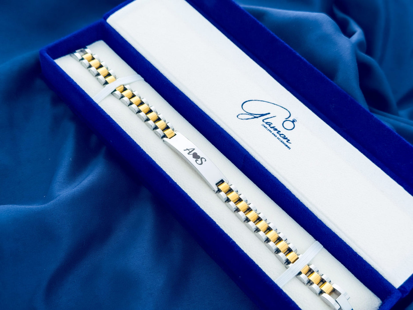 Glamon Customized Name Bracelet For Men - Two Tone Color-With Box
