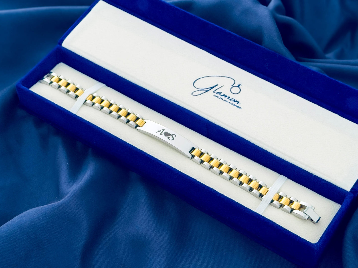 Glamon Customized Name Bracelet For Men - Two Tone Color-With Box
