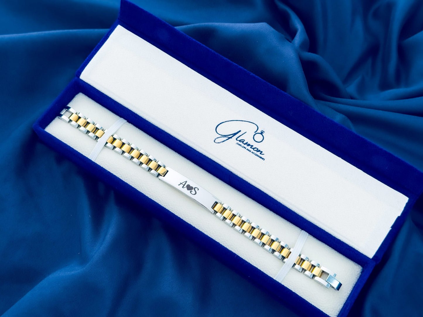Glamon Customized Name Bracelet For Men - Two Tone Color-With Box