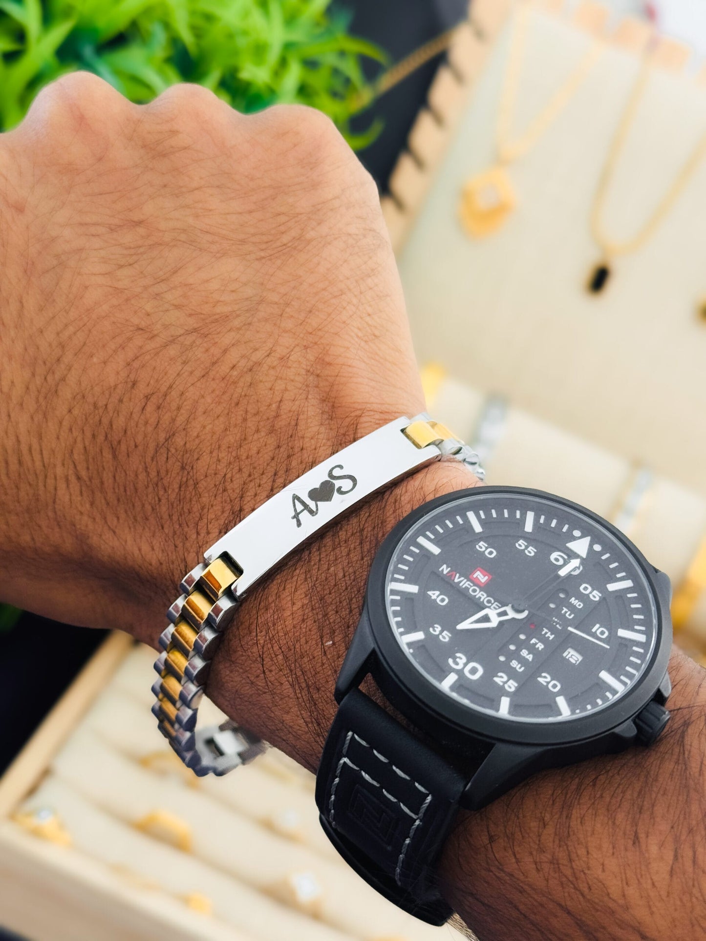 Glamon Customized Name Bracelet For Men - Two Tone Color-With Box