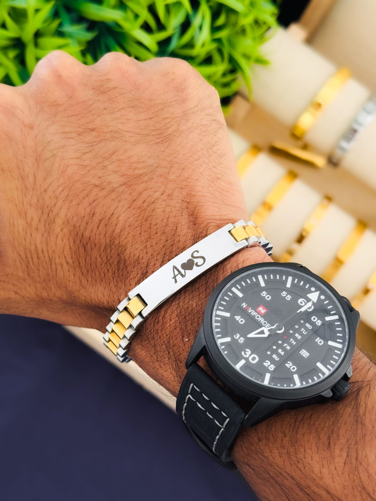 Glamon Customized Name Bracelet For Men - Two Tone Color-With Box