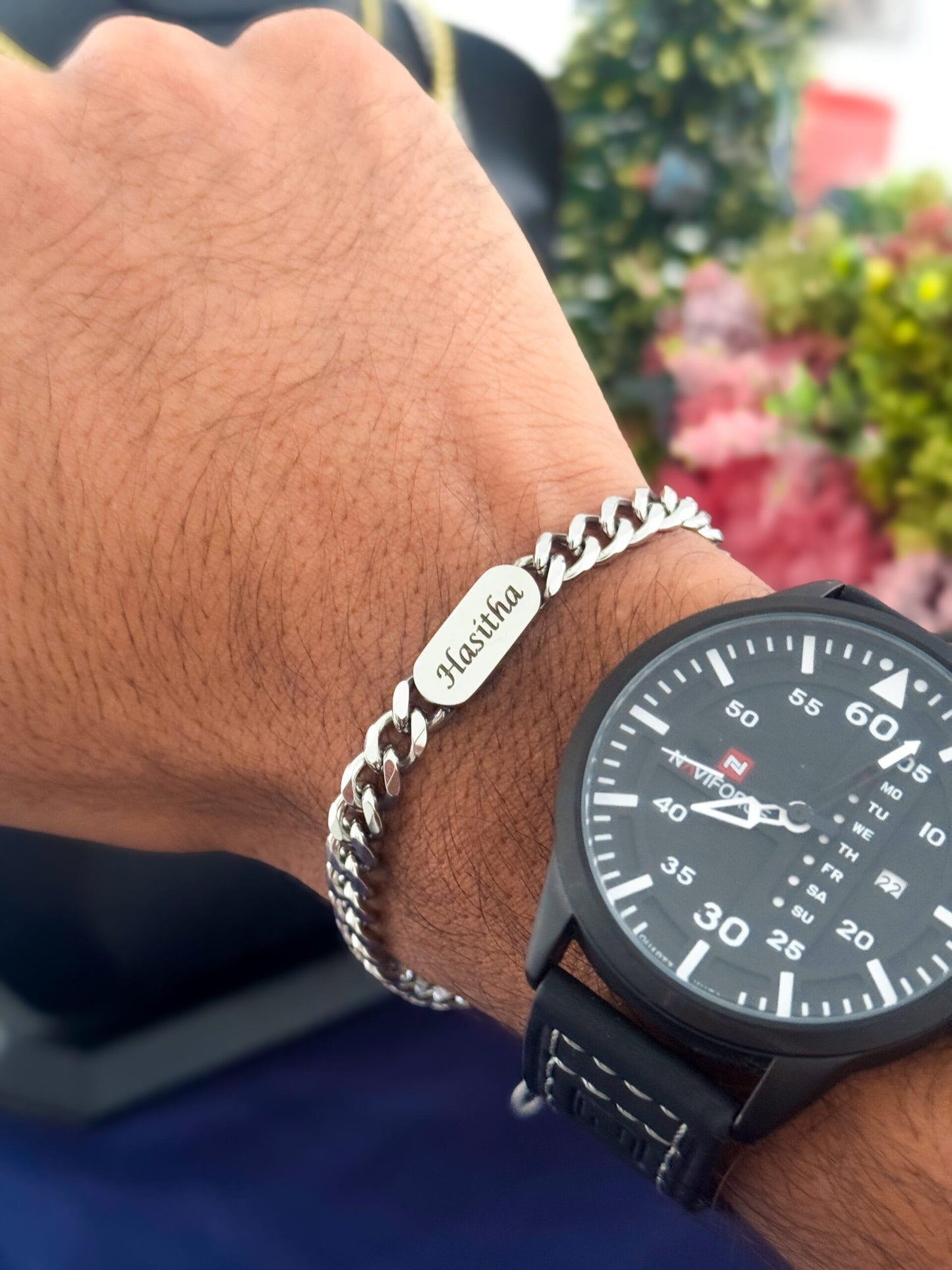 Glamon Mens Customized Name Engraved Bracelet - SILVER- Waterproof-High Quality