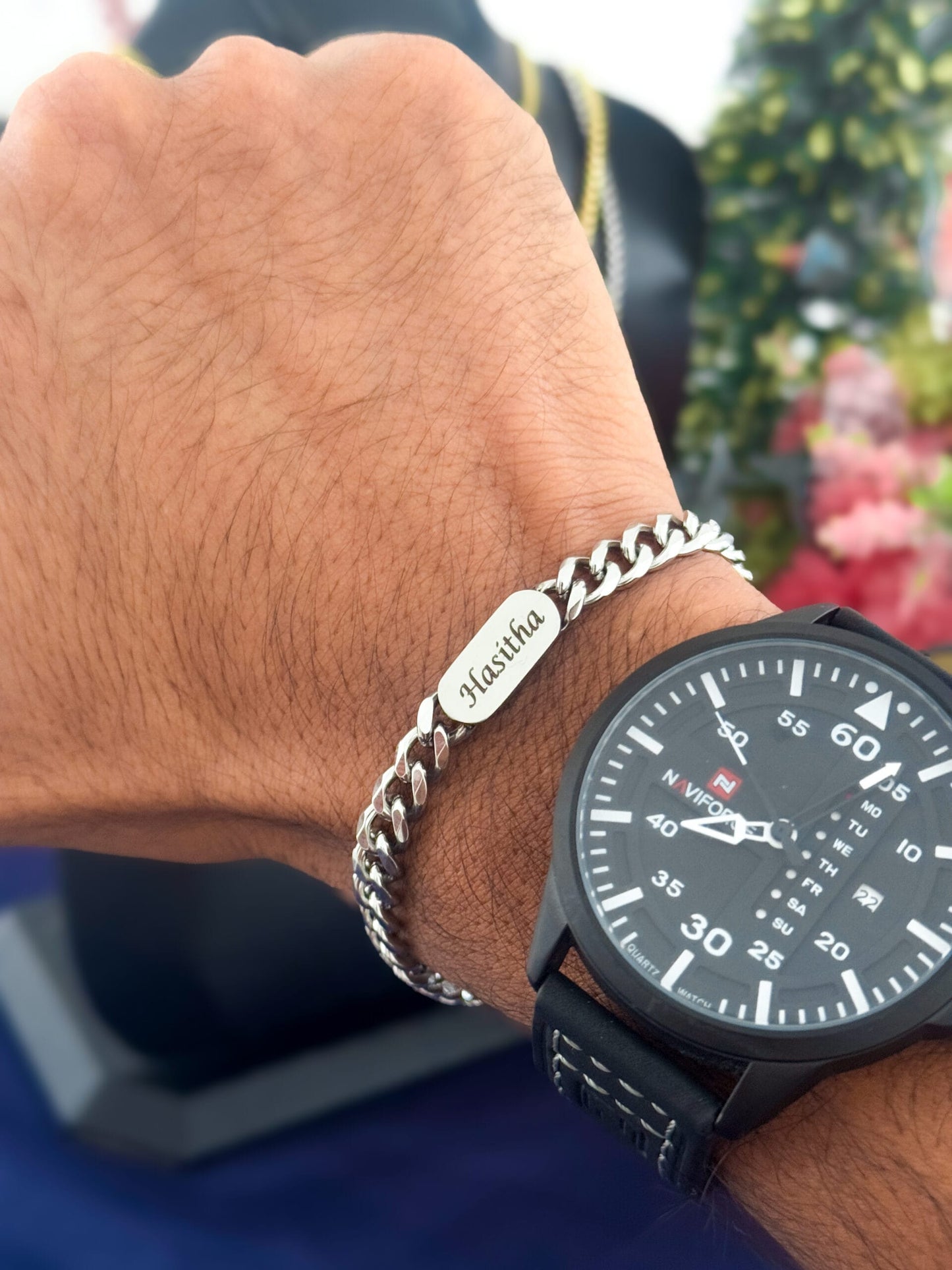 Glamon Mens Customized Name Engraved Bracelet - SILVER- Waterproof-High Quality