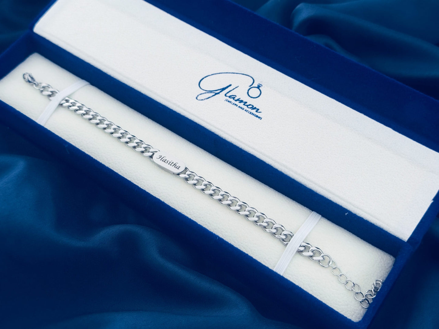 Glamon Mens Customized Name Engraved Bracelet - SILVER- Waterproof-High Quality