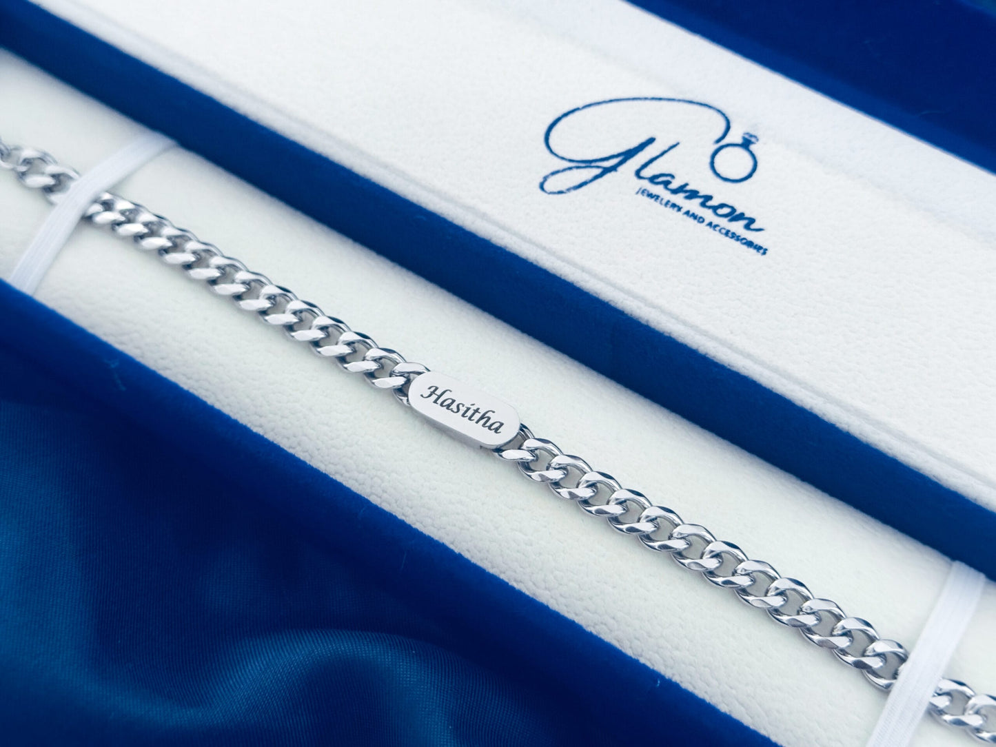 Glamon Mens Customized Name Engraved Bracelet - SILVER- Waterproof-High Quality