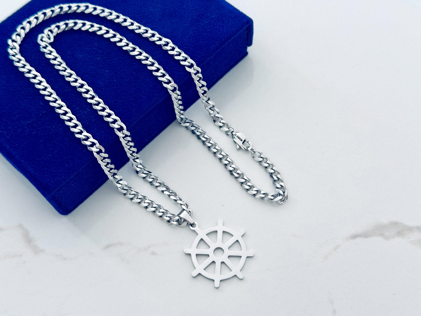 Glamon Darma Chakra Pendant With Cuban Link Chain Necklace For Men - High Quality