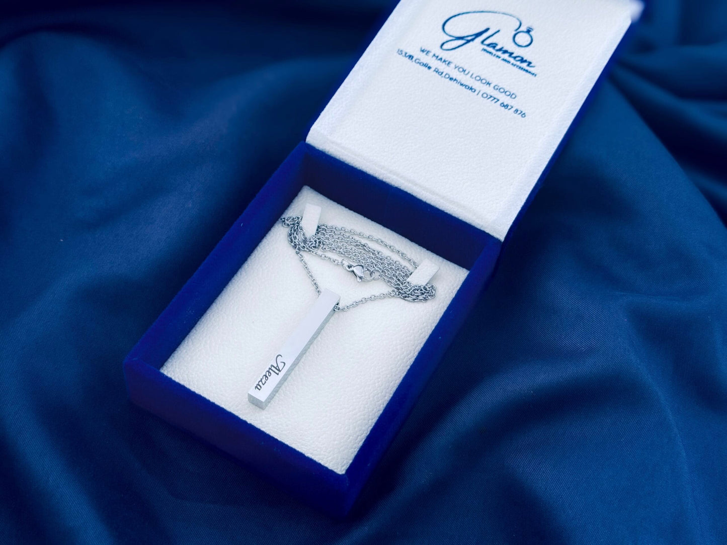 Glamon Customized Name Necklace Gift For Girls Boys - UNISEX Pendant - SILVER- FREE Box and Gift Bag