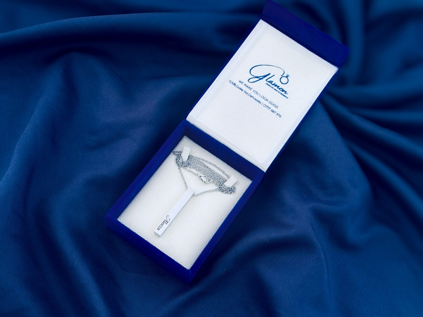 Glamon Customized Name Necklace Gift For Girls Boys - UNISEX Pendant - SILVER- FREE Box and Gift Bag