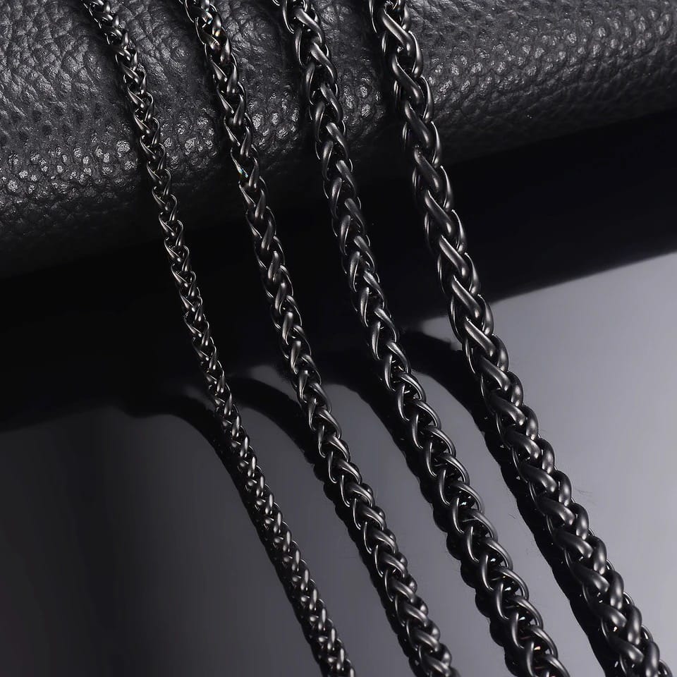 Glamon Stainless Steel Black Color Wheat Chain For Men Women