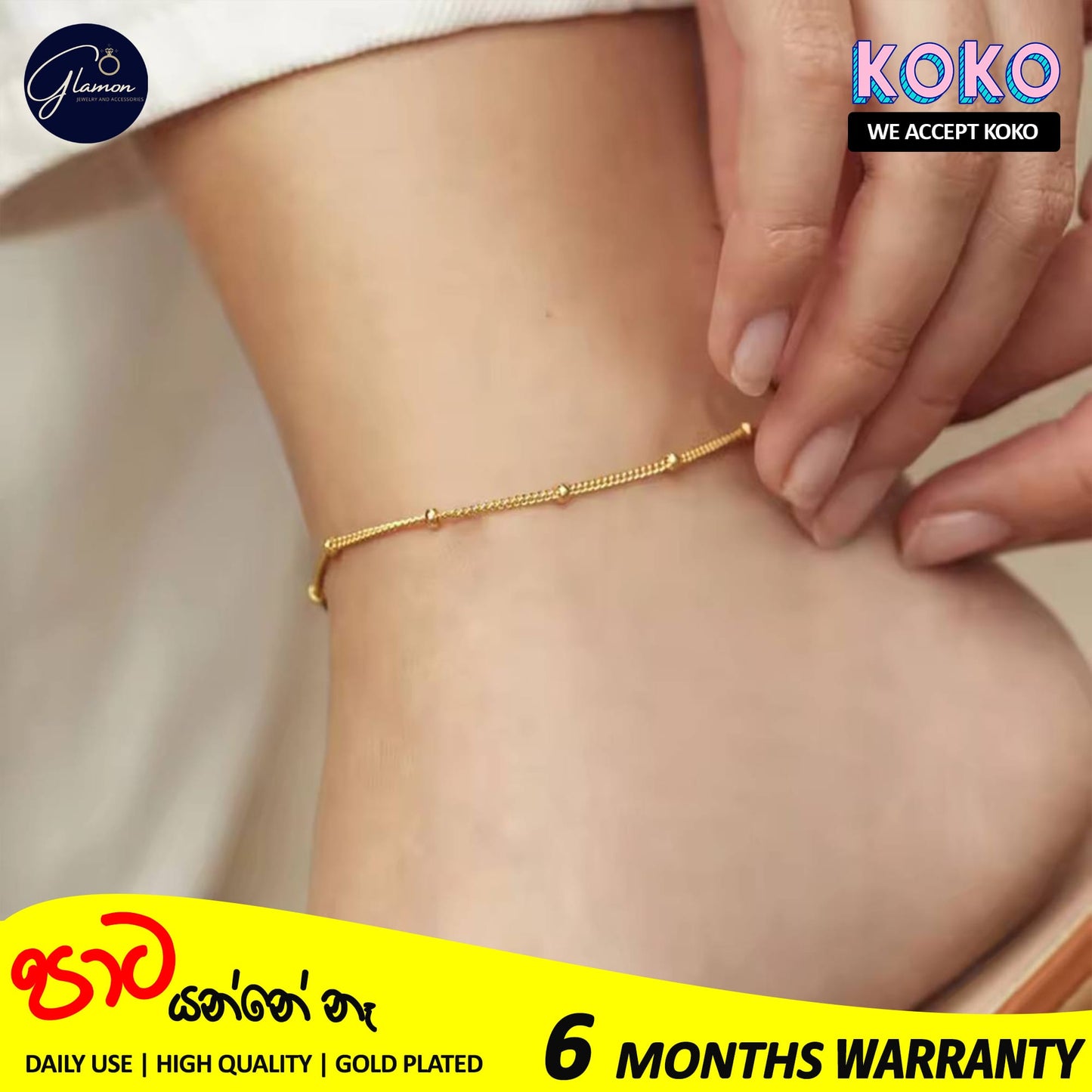 Glamon Radient Dots Anklet High Quality Gold Plated Stainless Steel Ankle Bracelet For Girls Summer Beach Foot Charm Jewellery