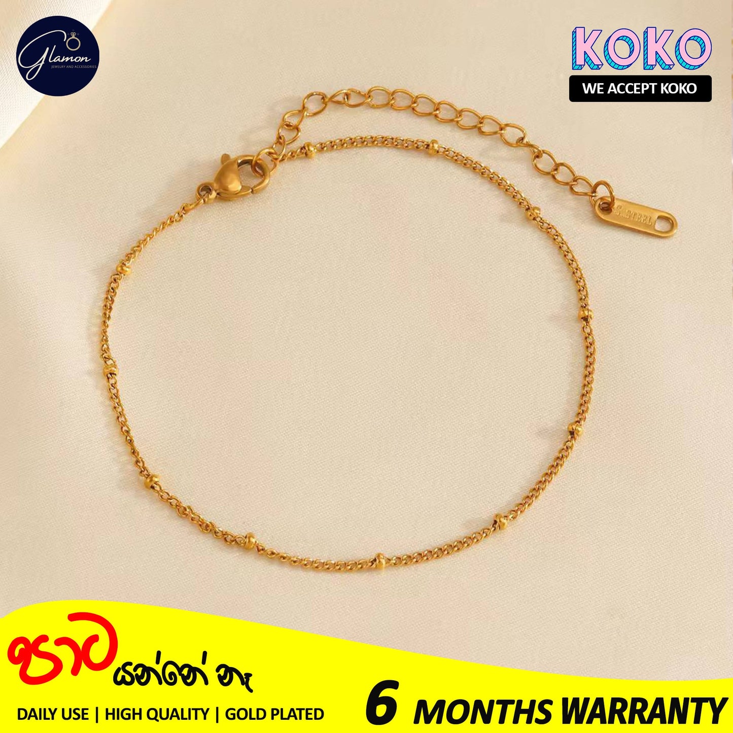 Glamon Radient Dots Anklet High Quality Gold Plated Stainless Steel Ankle Bracelet For Girls Summer Beach Foot Charm Jewellery