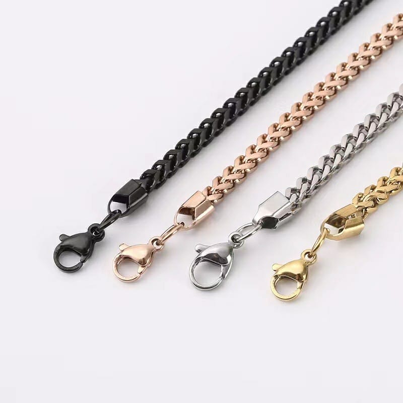 Diamond cut franco chain 3mm Thick Stainless Steel Necklace for men women Gold/Silver/Black chain