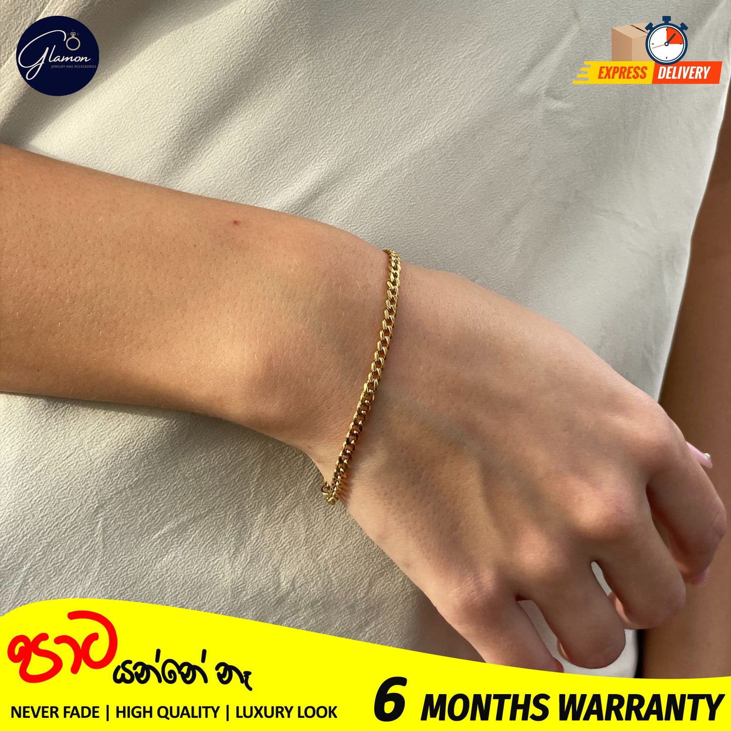 4mm Cuban Link Bracelet Gold Color Waterproof