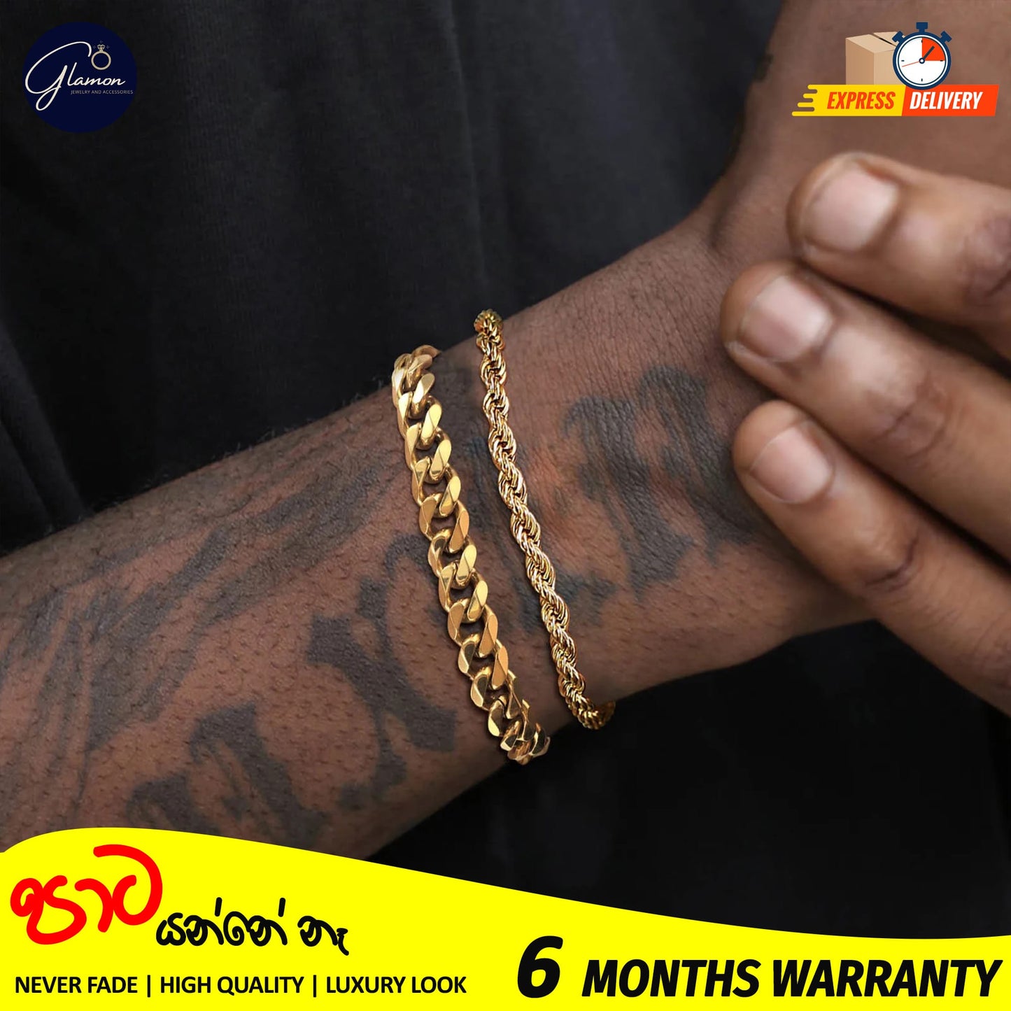 4mm Cuban Link Bracelet Gold Color Waterproof