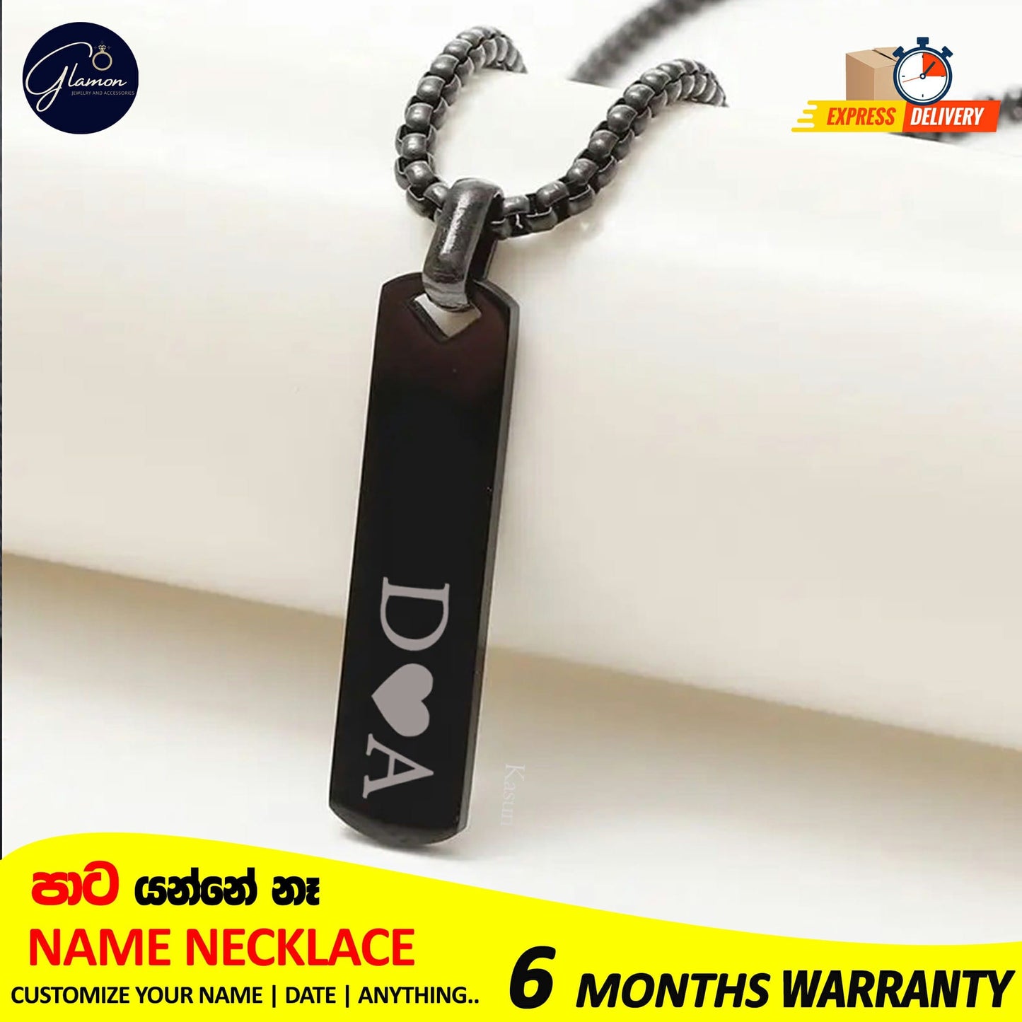 Square Name Pendant Necklace For Men Stainless Steel Customized Jewellery Gift Gold Silver Black