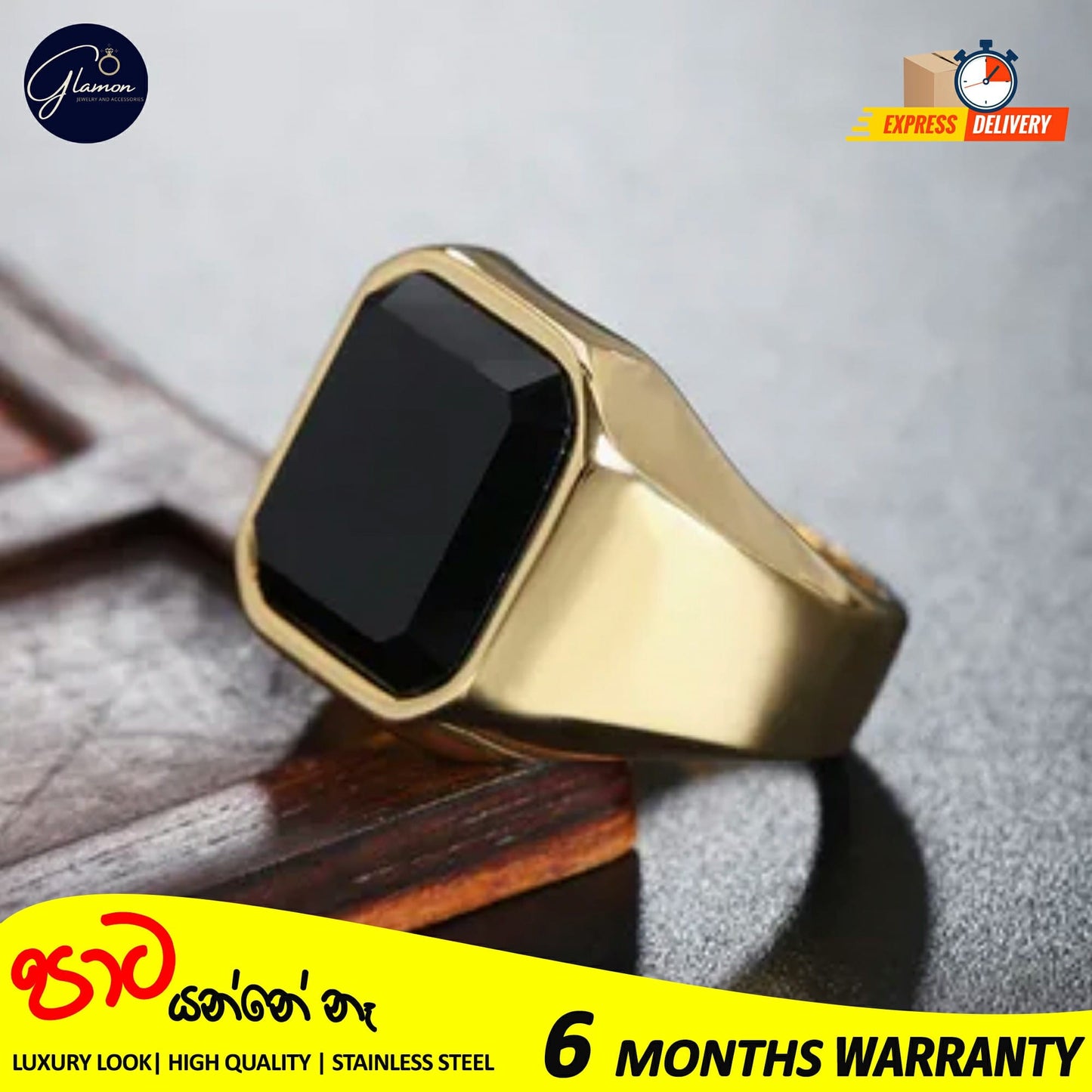 Mens Black Stone Signet Ring Stainless Steel High Quality Gold Rings For Men Wedding Party Gift Jewelery