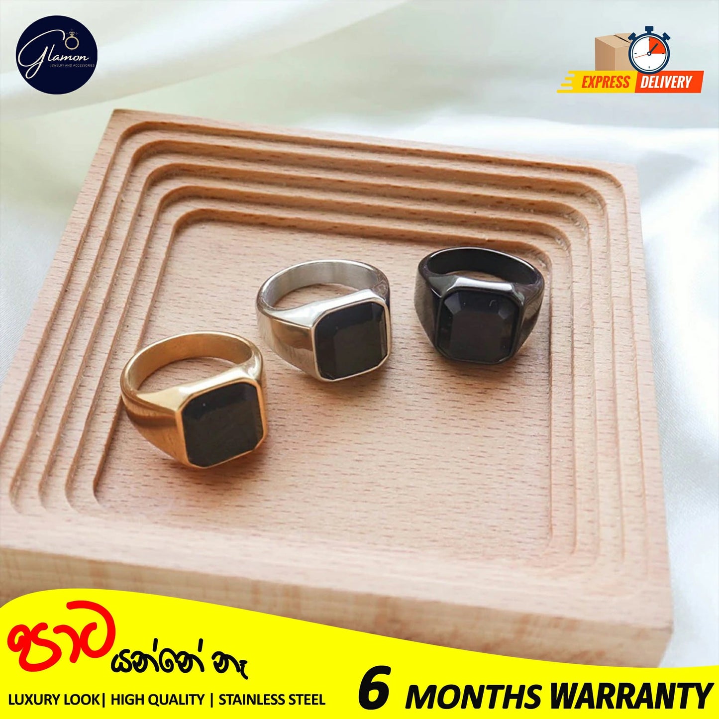 Mens Black Stone Signet Ring Stainless Steel High Quality Gold Rings For Men Wedding Party Gift Jewelery