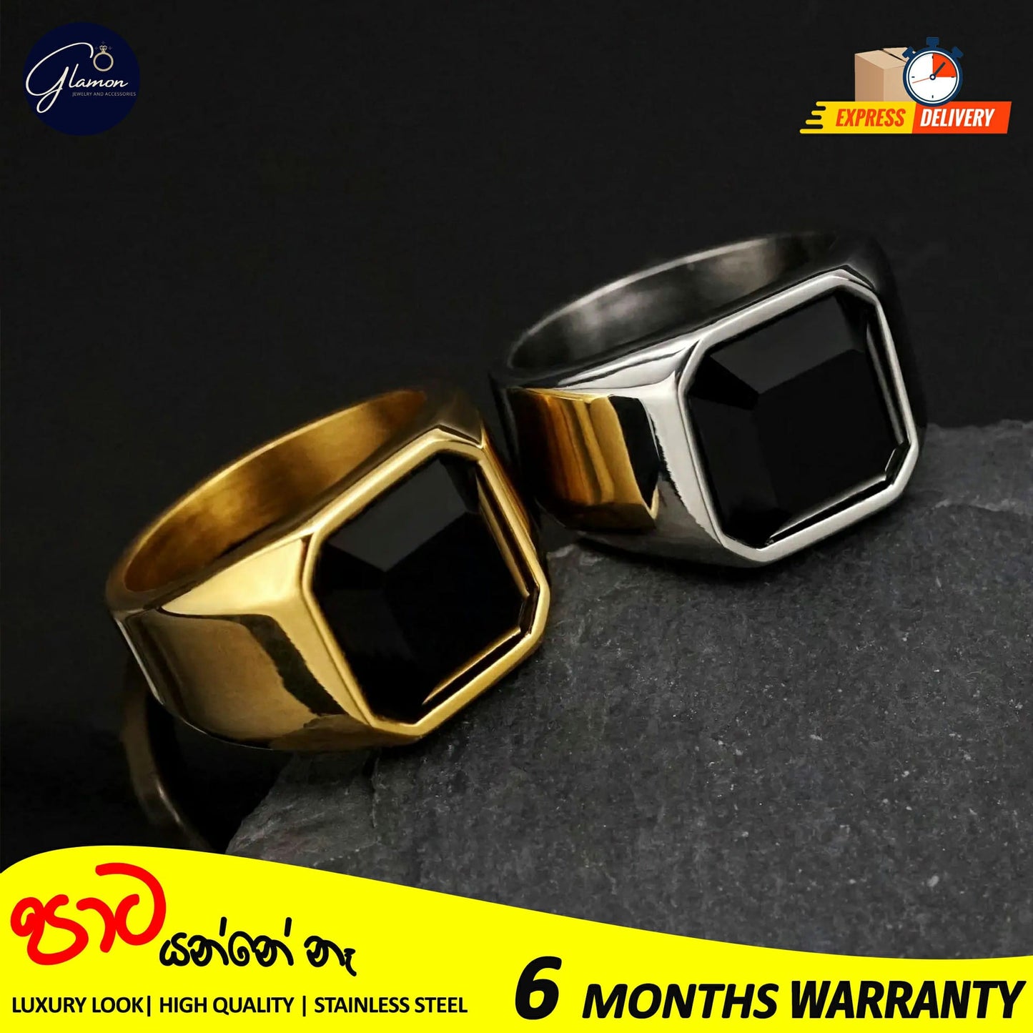 Mens Black Stone Signet Ring Stainless Steel High Quality Gold Rings For Men Wedding Party Gift Jewelery