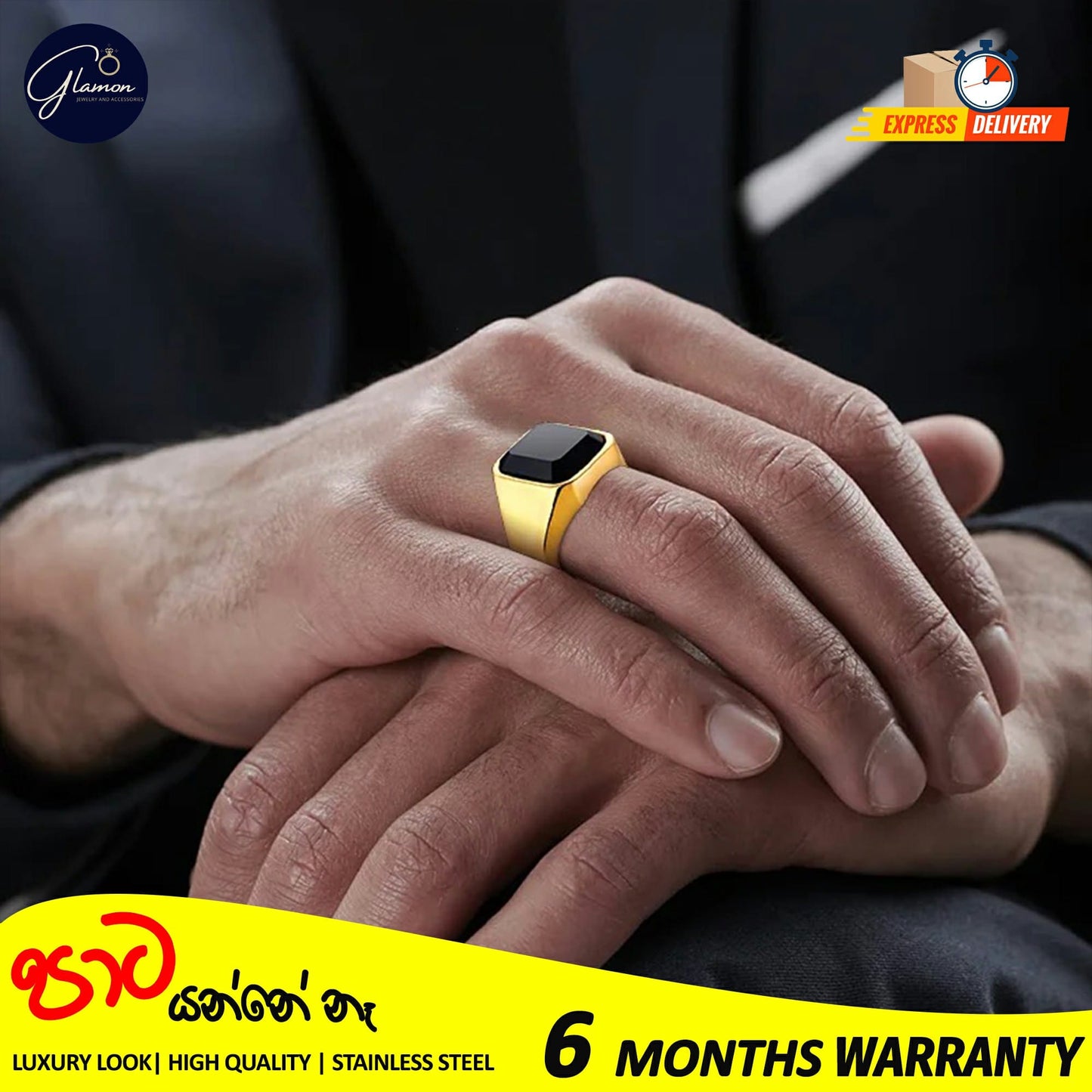 Mens Black Stone Signet Ring Stainless Steel High Quality Gold Rings For Men Wedding Party Gift Jewelery