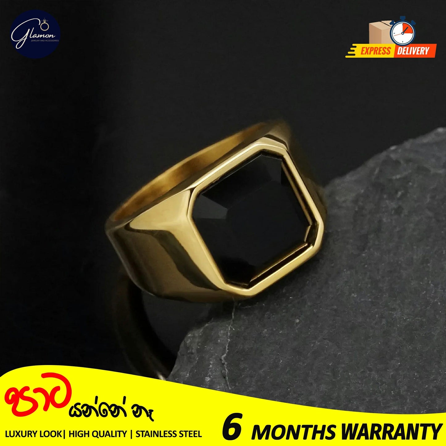 Mens Black Stone Signet Ring Stainless Steel High Quality Gold Rings For Men Wedding Party Gift Jewelery