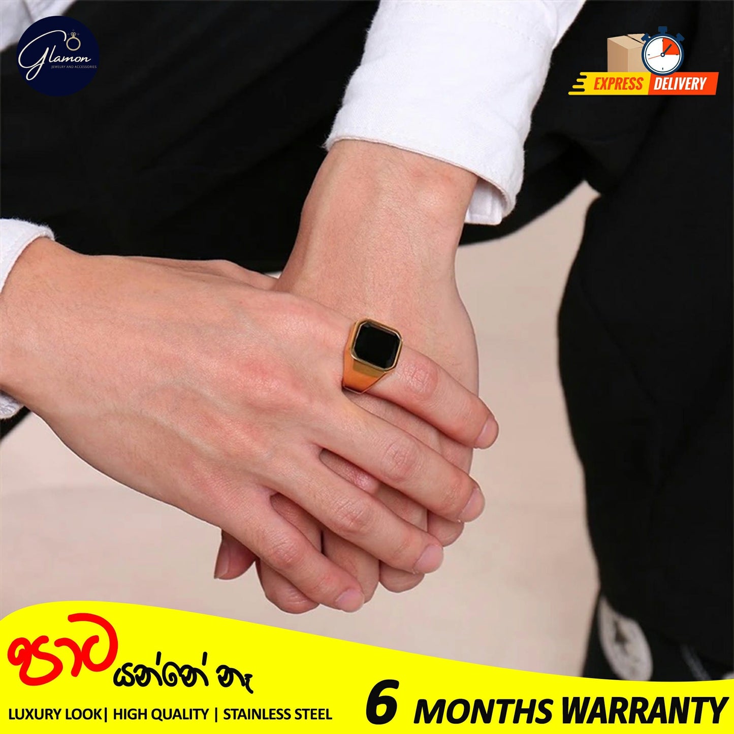 Mens Black Stone Signet Ring Stainless Steel High Quality Gold Rings For Men Wedding Party Gift Jewelery