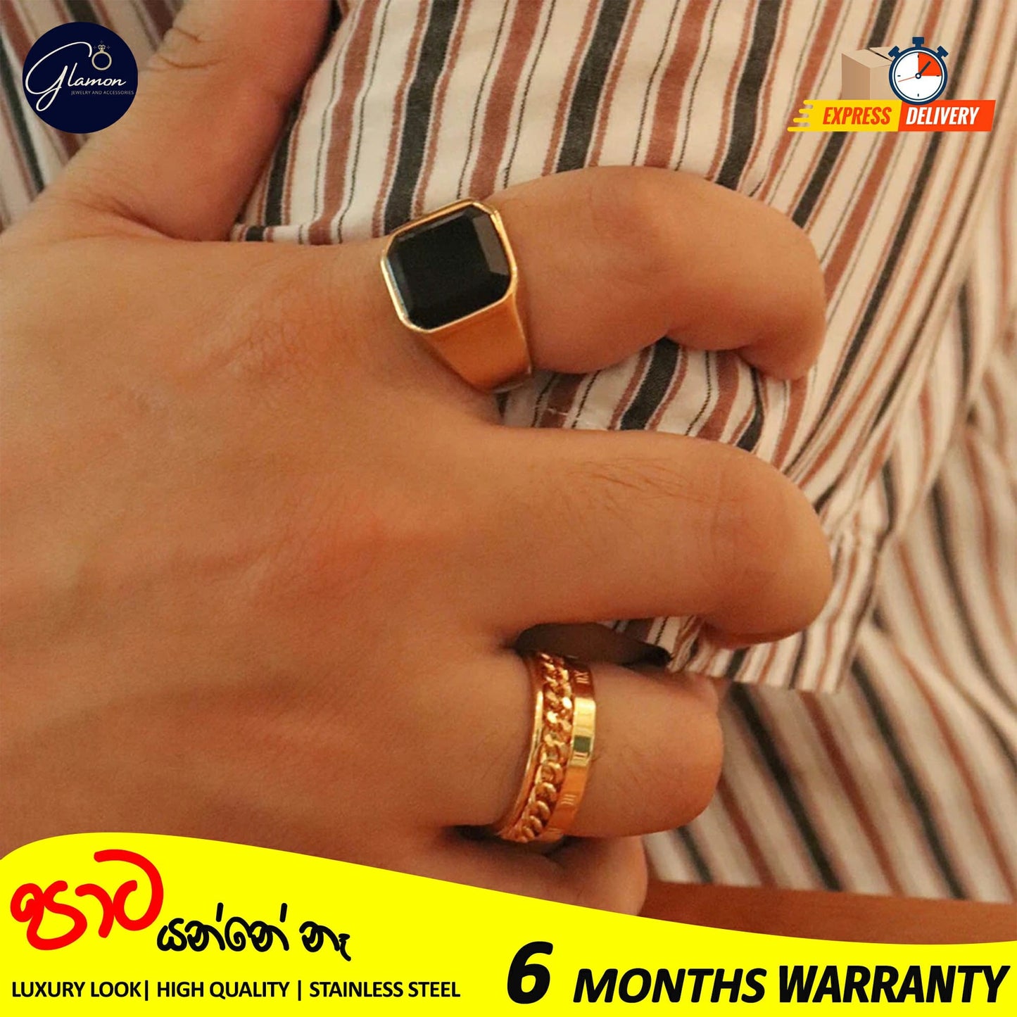 Mens Black Stone Signet Ring Stainless Steel High Quality Gold Rings For Men Wedding Party Gift Jewelery