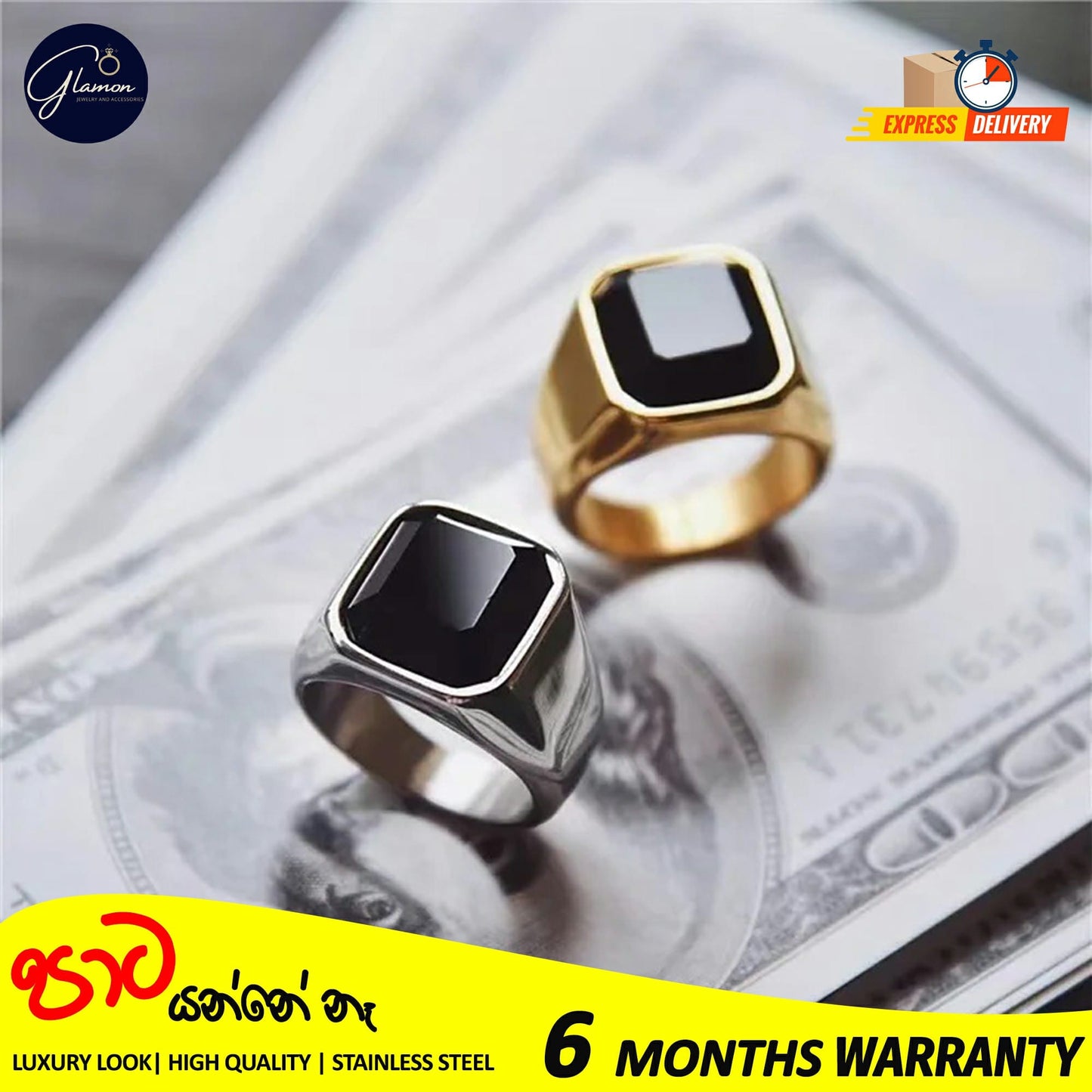 Mens Black Stone Signet Ring Stainless Steel High Quality Gold Rings For Men Wedding Party Gift Jewelery