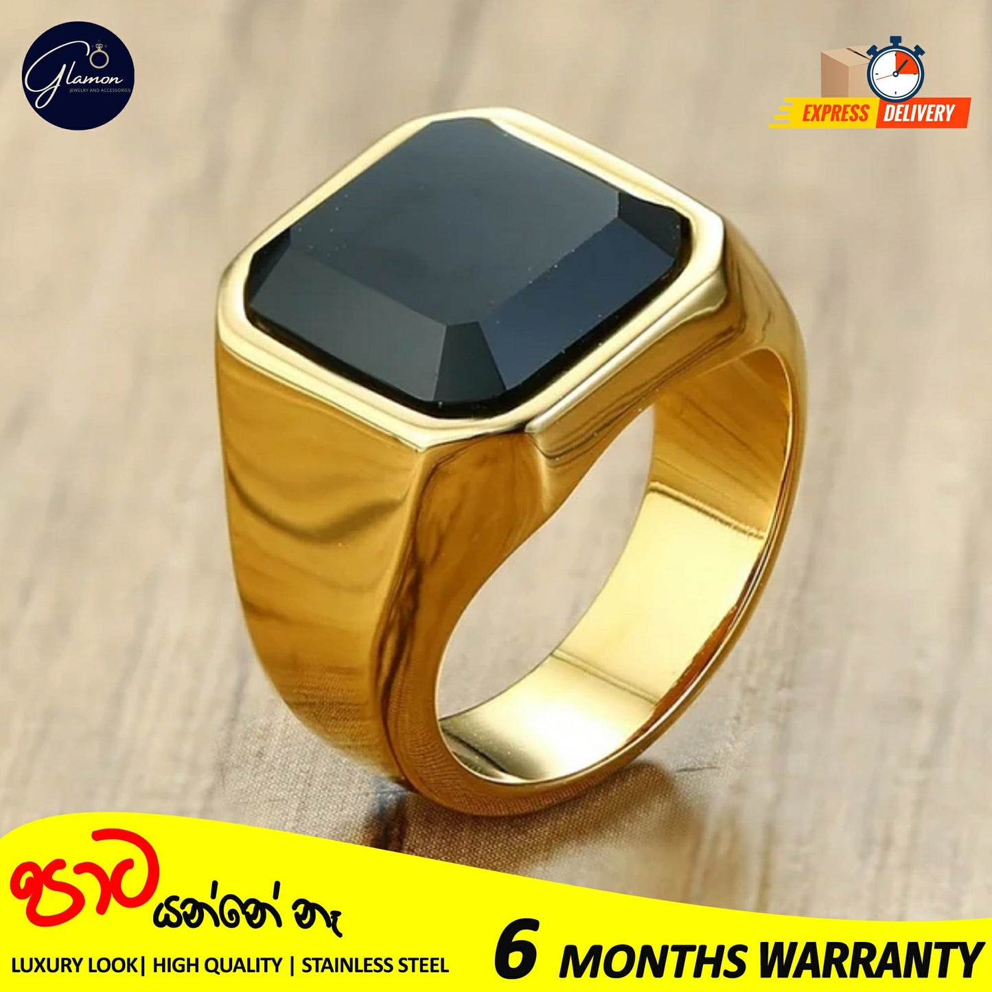 Mens Black Stone Signet Ring Stainless Steel High Quality Gold Rings For Men Wedding Party Gift Jewelery