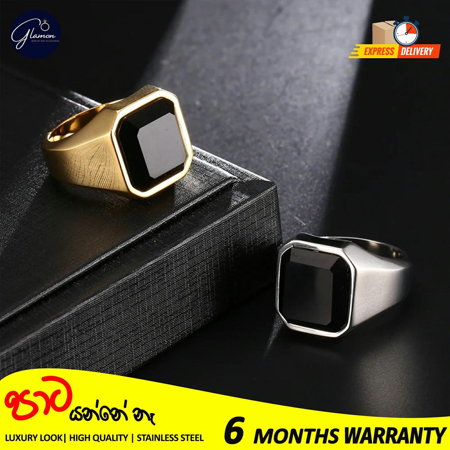 Mens Black Stone Signet Ring Stainless Steel High Quality Gold Rings For Men Wedding Party Gift Jewelery