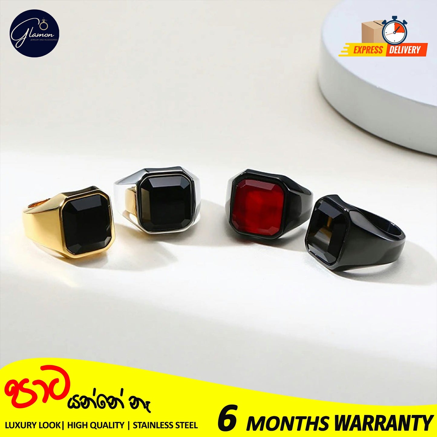 Mens Black Stone Signet Ring Stainless Steel High Quality Gold Rings For Men Wedding Party Gift Jewelery