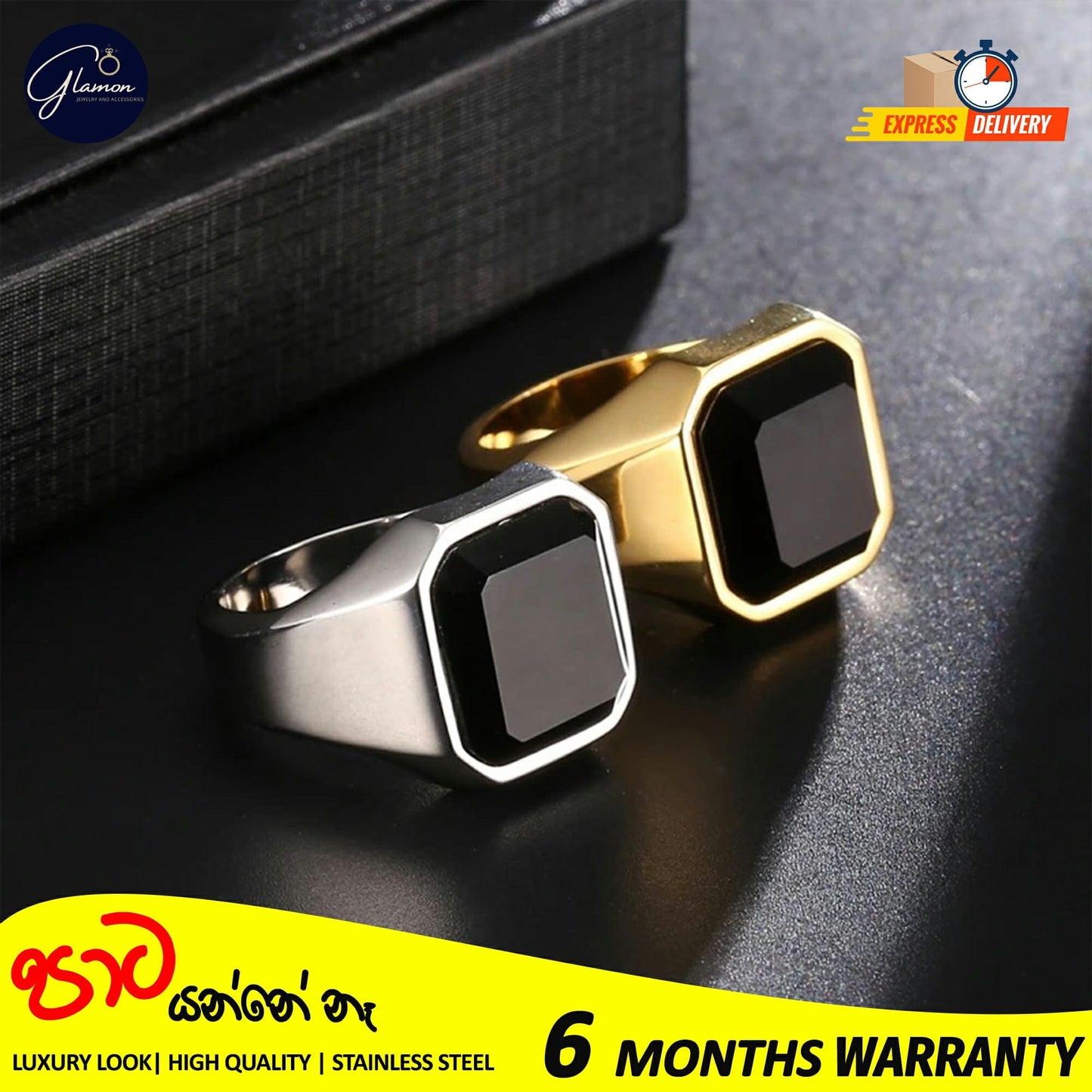 Mens Black Stone Signet Ring Stainless Steel High Quality Gold Rings For Men Wedding Party Gift Jewelery