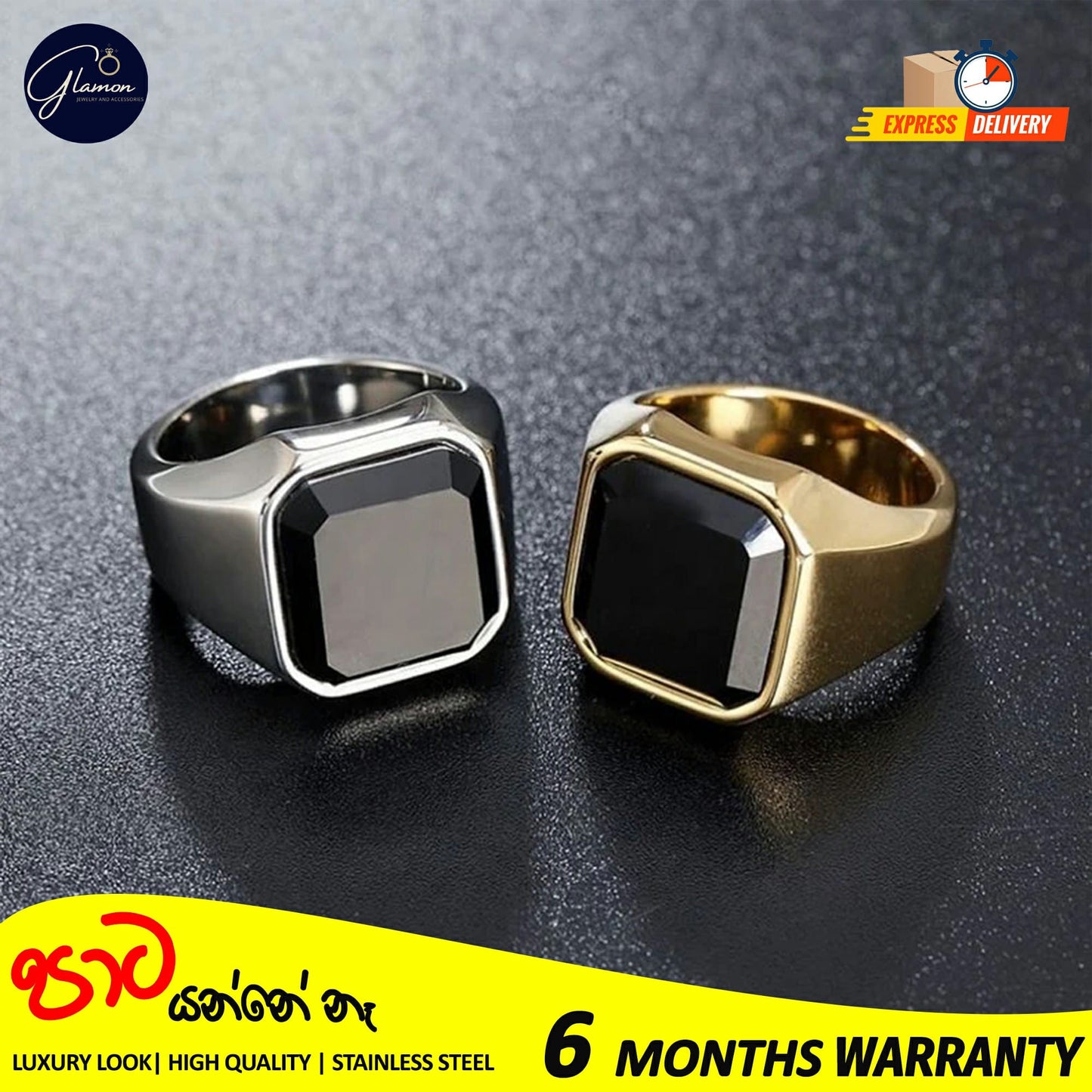 Mens Black Stone Signet Ring Stainless Steel High Quality Gold Rings For Men Wedding Party Gift Jewelery