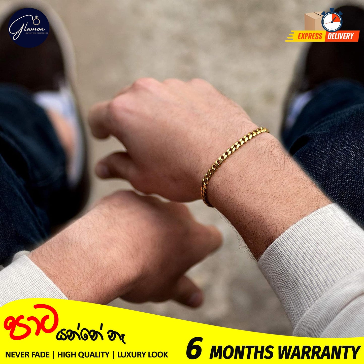 4mm Cuban Link Bracelet Gold Color Waterproof