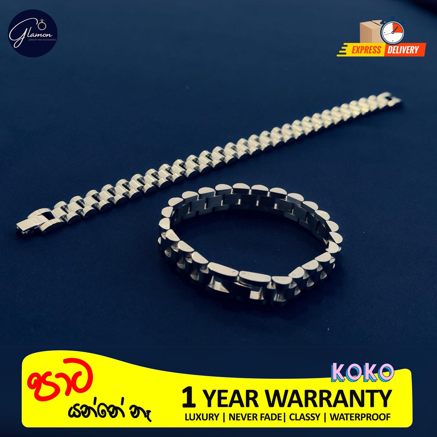 Glamon Silver Color 10mm Wide Wristband Bracelet For Men Waterproof Stainless Steel Mens bracelet