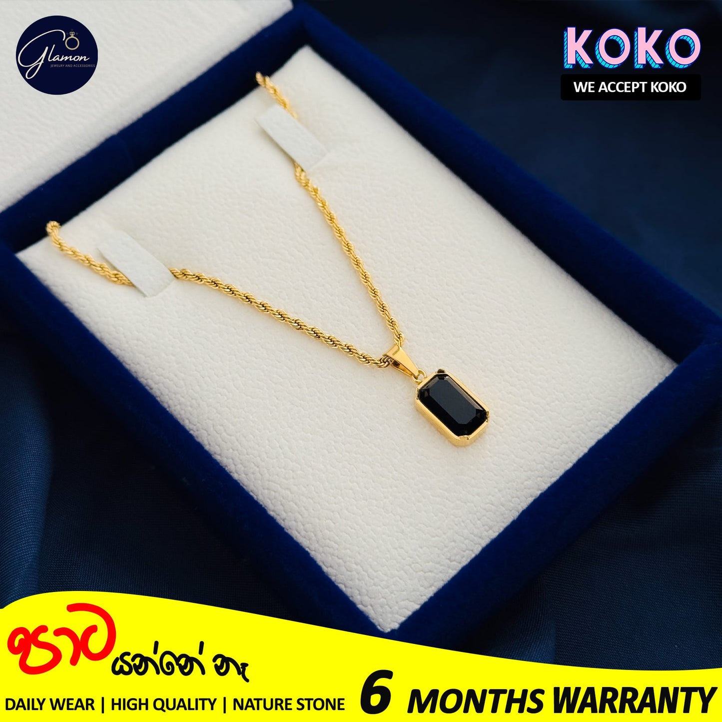 Glamon Dark Aura Necklace - Black ONYX Nature Stone