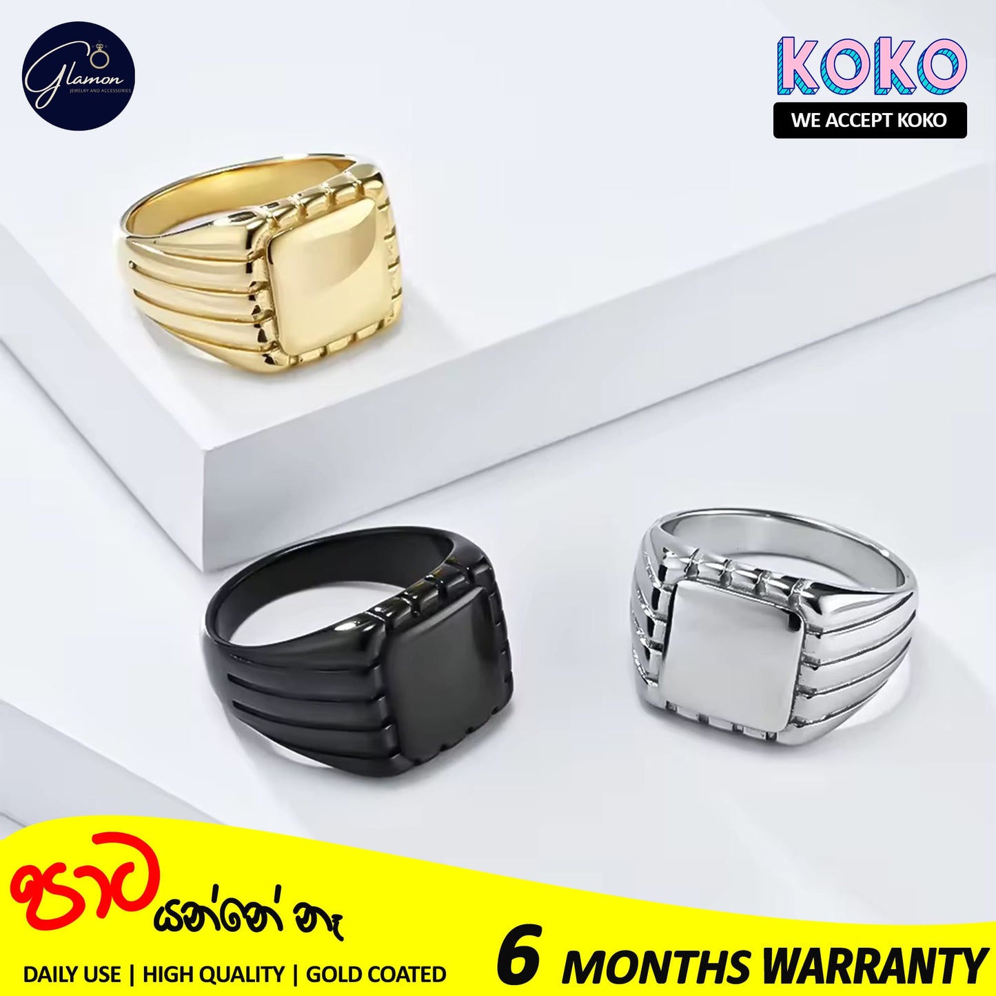 Glamon The Regal Signet Ring For Boys Gold Coated 316L Stainless Steel Casual Trendy Stylish Mens Ring