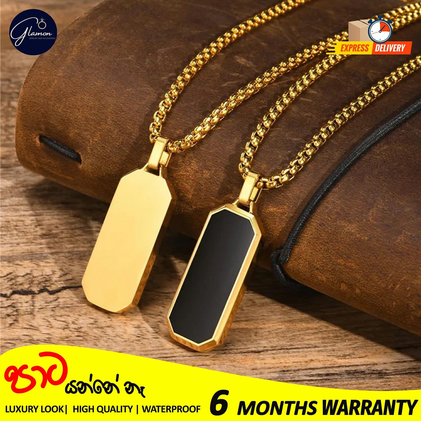 Glamon Stainless Steel Geomatric Pendant and Box Chain Necklace For Men Gold Silver Color Waterproof jewellery