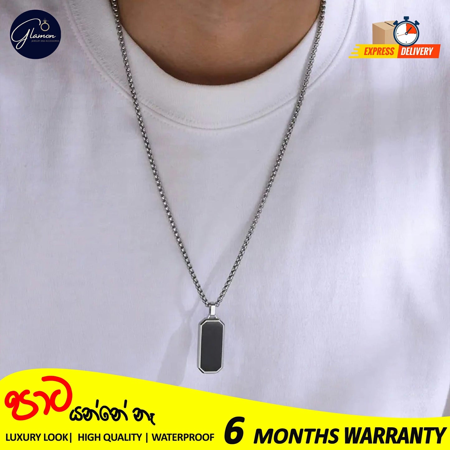 Glamon Stainless Steel Geomatric Pendant and Box Chain Necklace For Men Gold Silver Color Waterproof jewellery