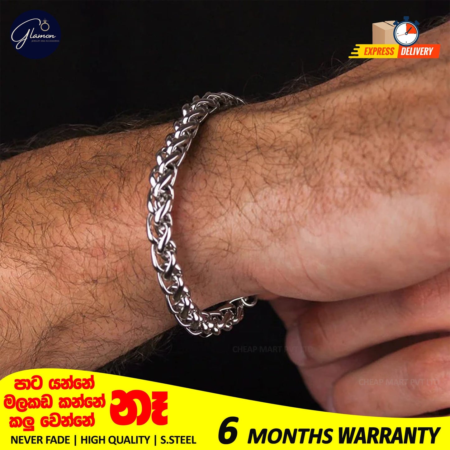 Glamon High Quality Stainless Steel 925 Silver Color Wheat Link Chain Bracelet For Men Never Fade Solid Mens Bracelet Fashion jewellery Breslet For Men