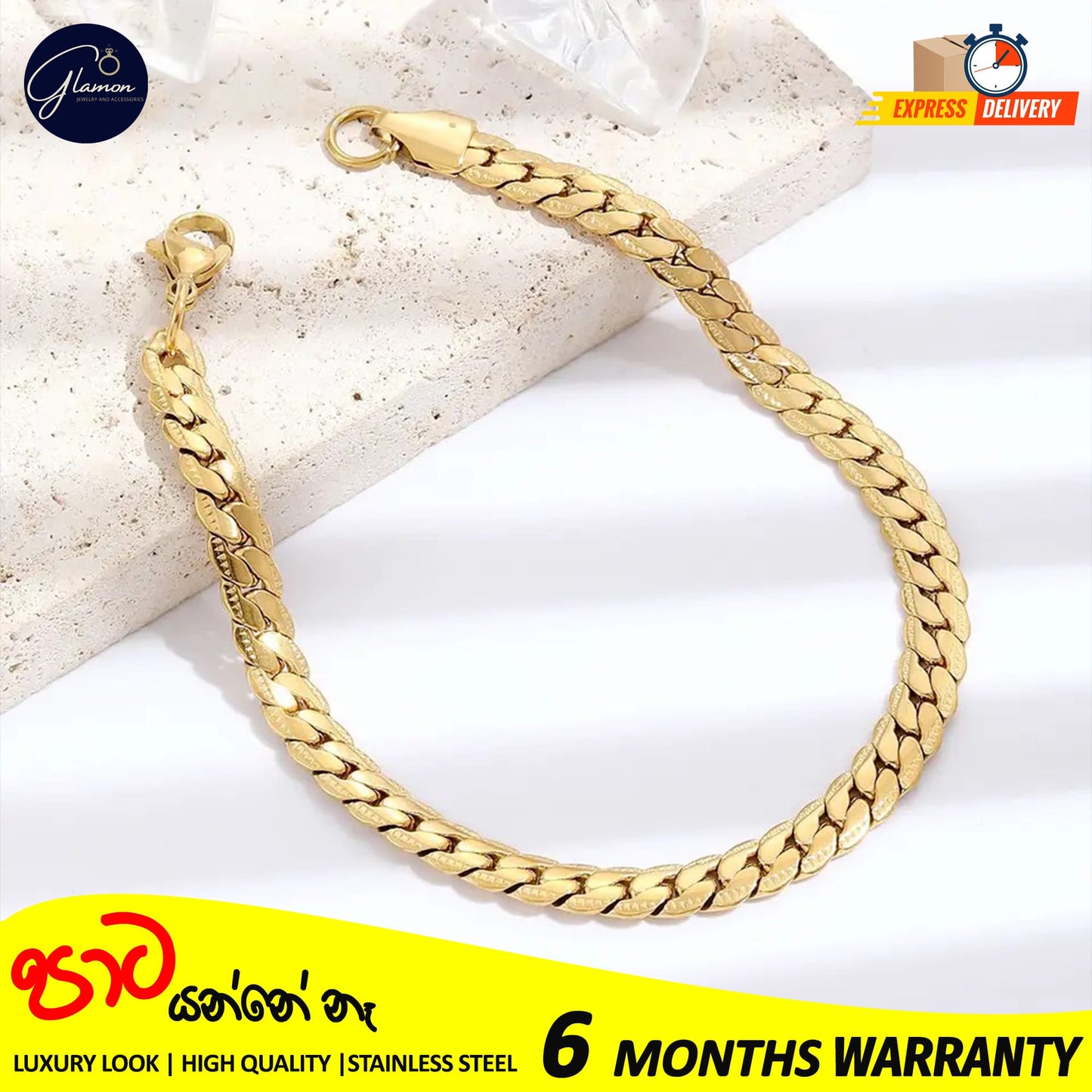 Full Sideways Stamped Stainless Steel Gold Plated Bracelet For Men High Quality