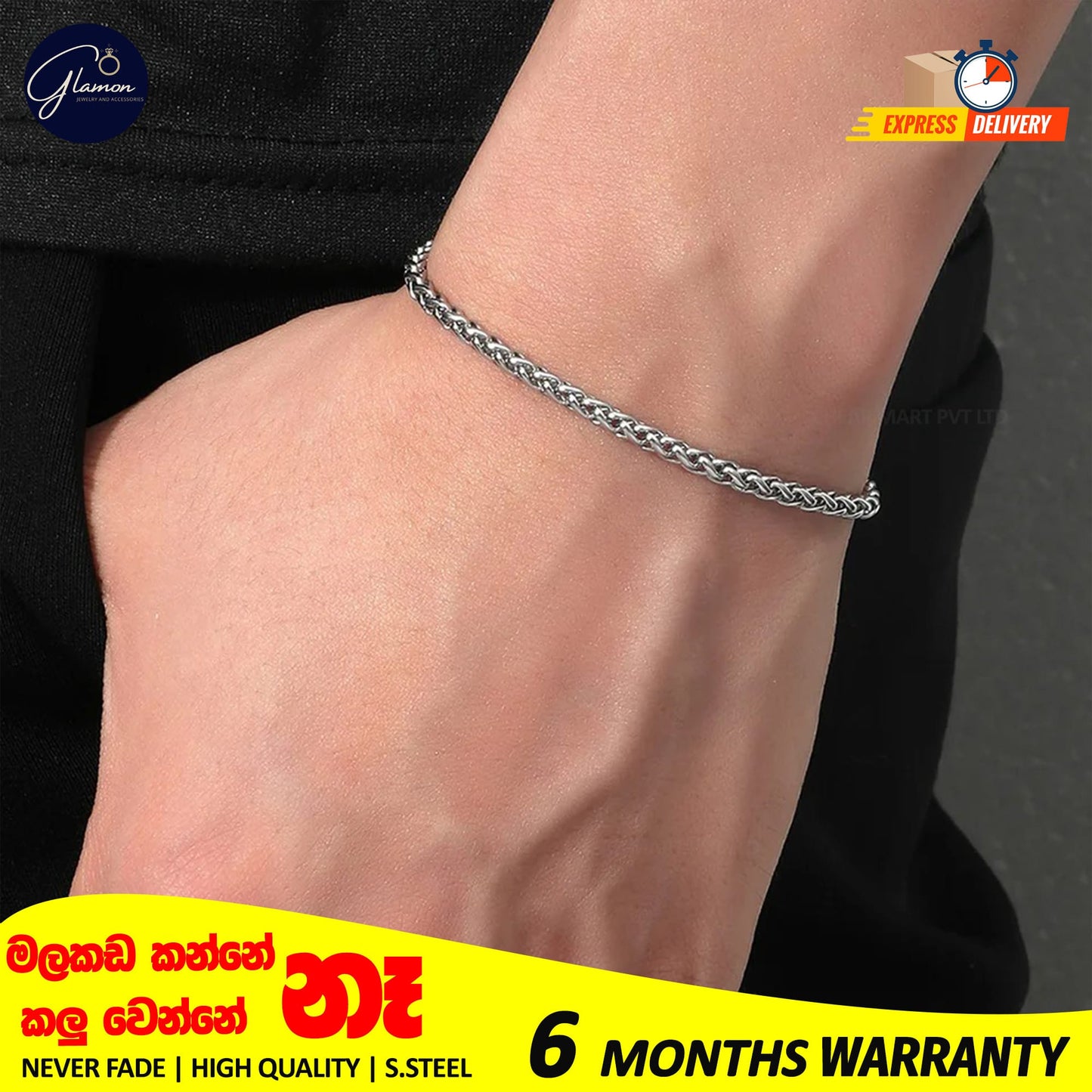 Glamon High Quality Stainless Steel 925 Silver Color Wheat Link Chain Bracelet For Men Never Fade Solid Mens Bracelet Fashion jewellery Breslet For Men