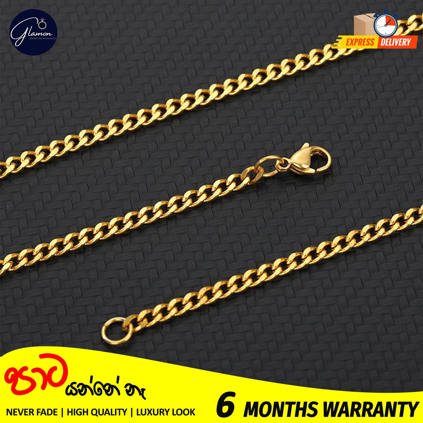 4mm Cuban Link Bracelet Gold Color Waterproof